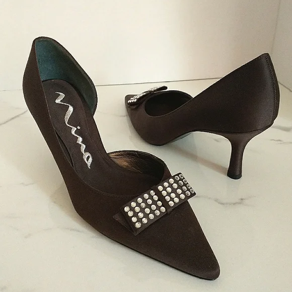 Nina Satin D'Orsay Dark Chocolate Brown Heels Ann Taylor Satin